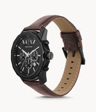 Emporio Armani Chronograph Black Dial Brown Leather Strap Watch For Men - AR11078
