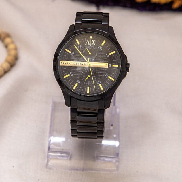 Armani Exchange Hampton Chronograph Black Dial Black Steel Strap Watch For Men - AX2121