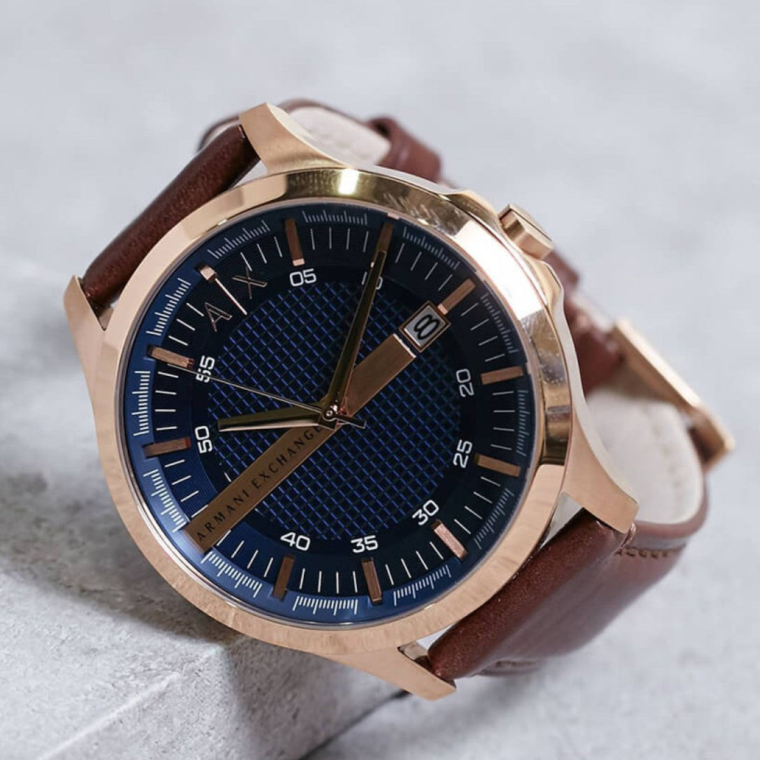 Armani Exchange Hampton Chronograph Blue Dial Brown Leather Strap Watch For Men - AX2172