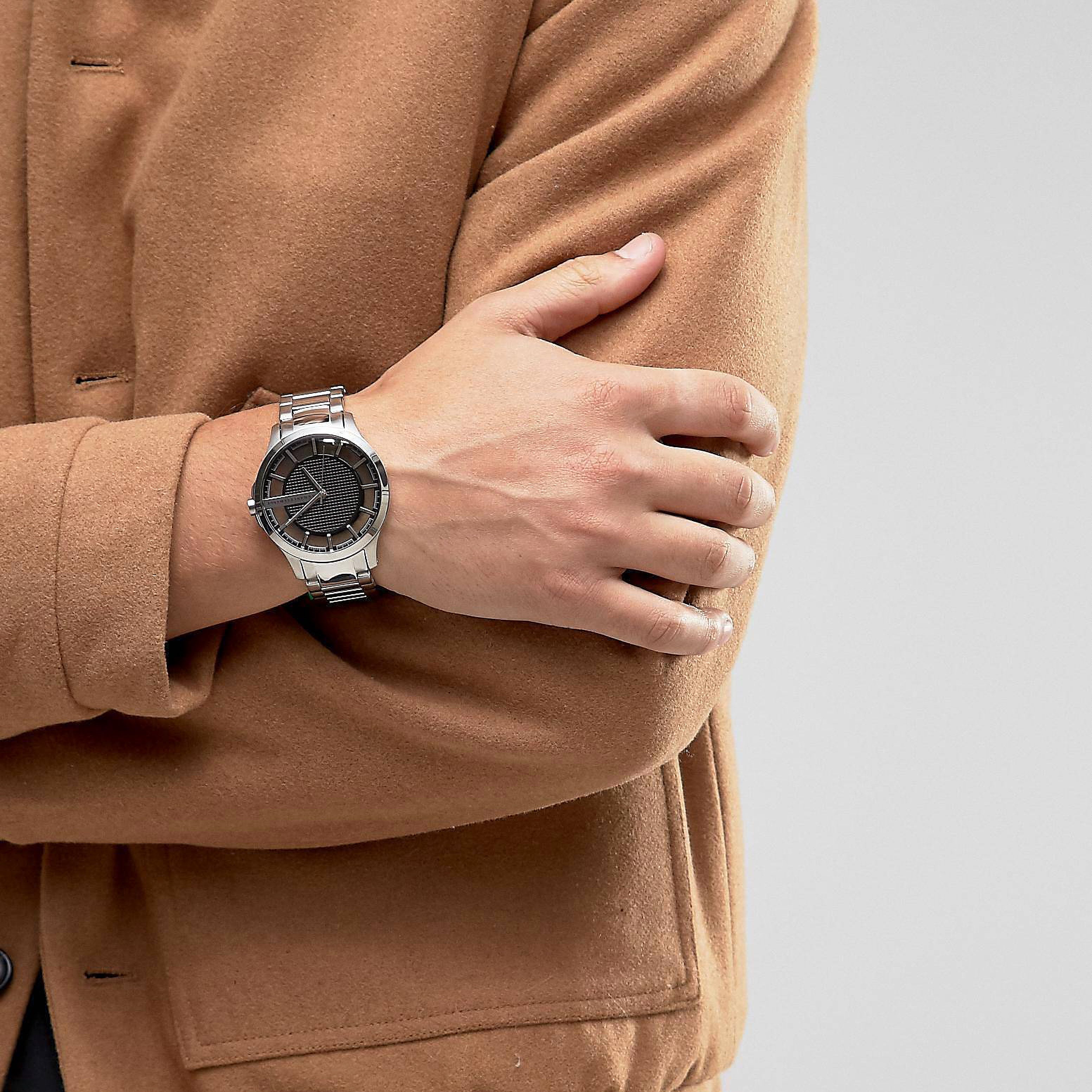 Armani Exchange Hampton Chronograph Black Dial Silver Steel Strap Watch For Men - AX2179