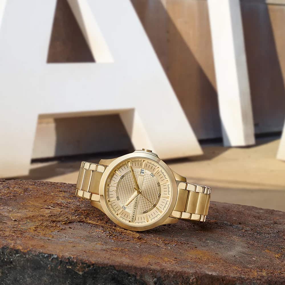 Armani Exchange Hampton Chronograph Gold Dial Gold Steel Strap Watch For Men - AX2415