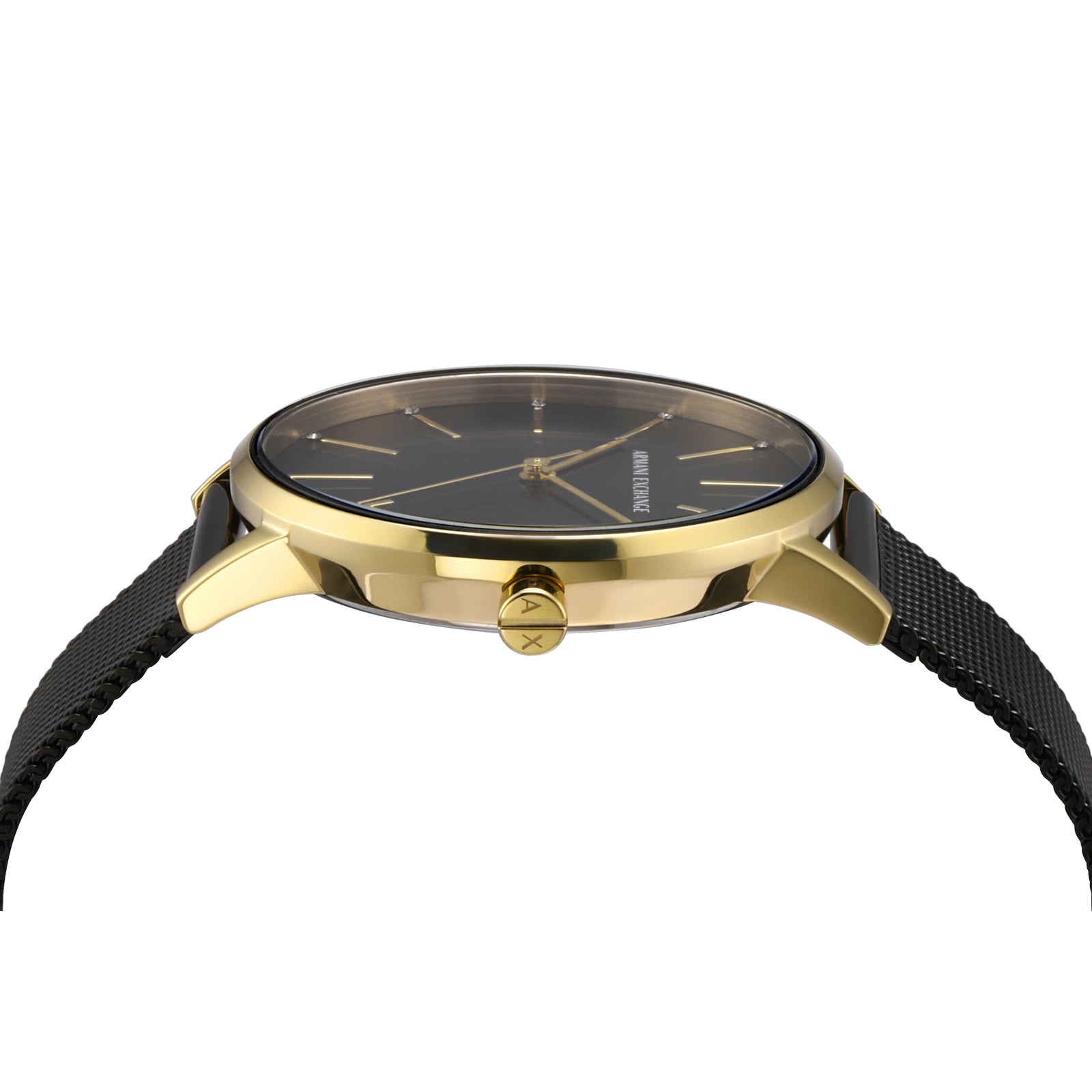 Armani Exchange Lola Three Hand Black Dial Black Mesh Strap Watch For Women - AX5548