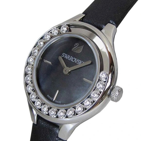 Swarovski Lovely Crystals Mother of Pearl Black Dial Black Leather Strap Watch for Women - 5242898