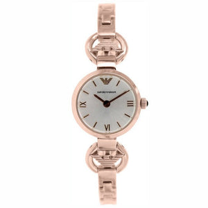 Emporio Armani Retro Quartz Silver Dial Rose Gold Steel Strap Watch For Women - AR1776