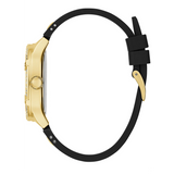 Guess Duchess Crystals Gold Dial Black Silicon Strap Watch For Women - GW0619L2