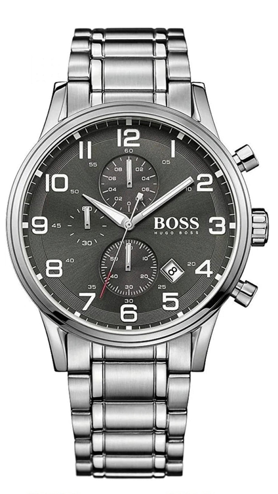 Hugo Boss Aeroliner Chronograph Black Dial Silver Steel Strap Watch For Men - 1512446