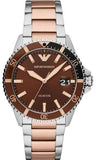 Emporio Armani Diver Quartz Brown Dial Two Tone Steel Strap Watch For Men - AR11340