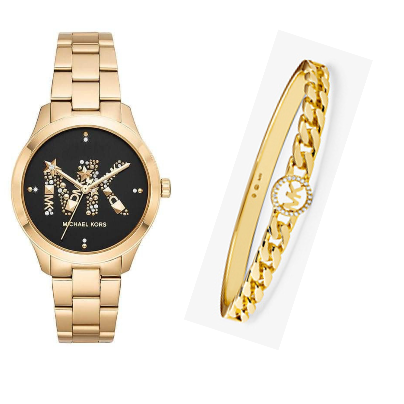 Michael Kors Runway Quartz Black Dial Gold Steel Strap Watch For Women - MK6682