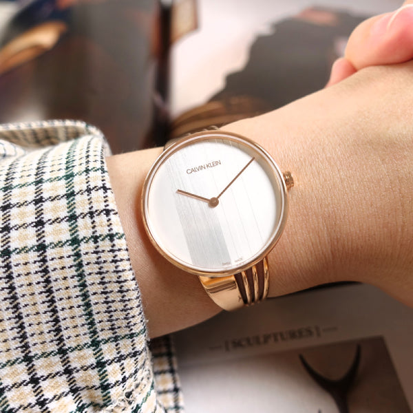 Calvin Klein Drift White Dial Rose Gold Steel Strap Watch for Women - K6S2N616