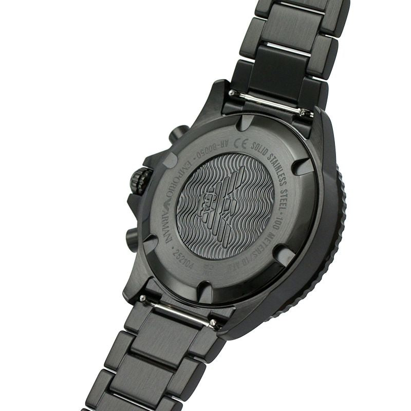 Emporio Armani Diver Chronograph Black Dial Black Steel Strap Watch For Men - AR80050