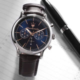 Maserati Epoca Chronograph Blue Dial Brown Leather Strap Watch For Men - R8871618014