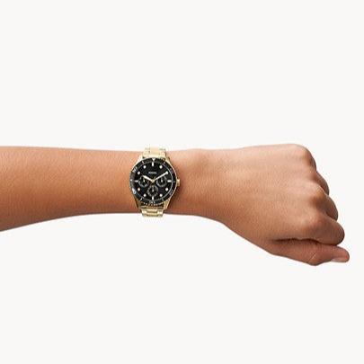 Fossil Bannon Multifunction Chronograph Green Dial Gold Steel Strap Watch for Men - BQ2493