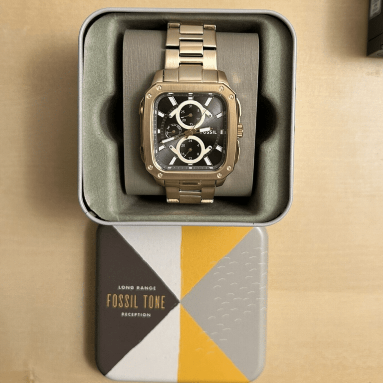 Fossil Inscription Multifunction Black Dial Gold Steel Strap Watch for Men - BQ2656