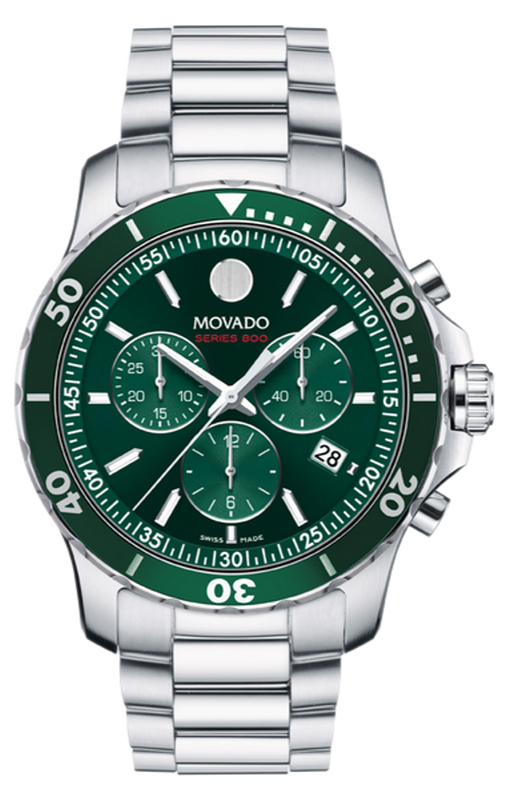 Movado Series 800 Chronograph Green Dial Silver Steel Strap Watch for Men - 2600179