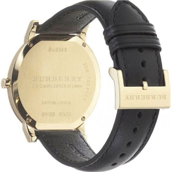 Burberry The City Gold Dial Black Leather Strap Watch for Men - BU2353