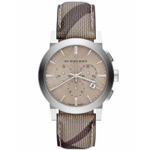 Burberry The City Smoke Dial Checked Brown Leather Strap Watch for Men - BU9358