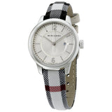 Burberry Classic Stone Silver Dial Horseberry Black Leather Strap Watch for Women - BU10103