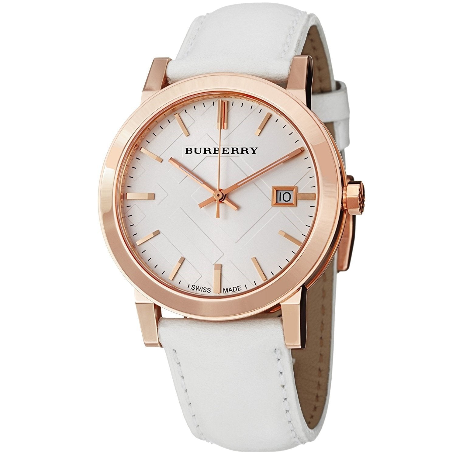 Burberry The City White Dial White Leather Strap Watch for Women - BU9012