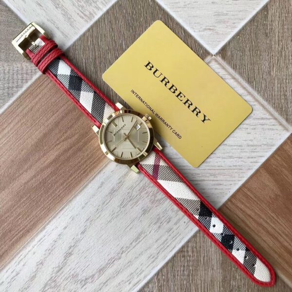 Burberry The City Champagne Dial Leather Strap Watch for Women - BU9139