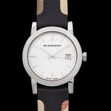 Burberry The City White Dial Black Haymarket Leather Strap Watch for Women - BU9150