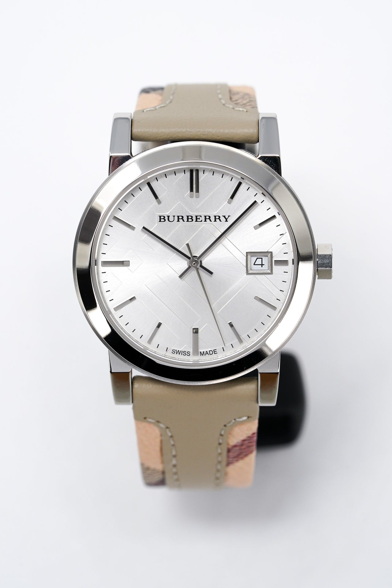 Burberry The City White Dial Beige Leather Strap Watch for Women - BU9132