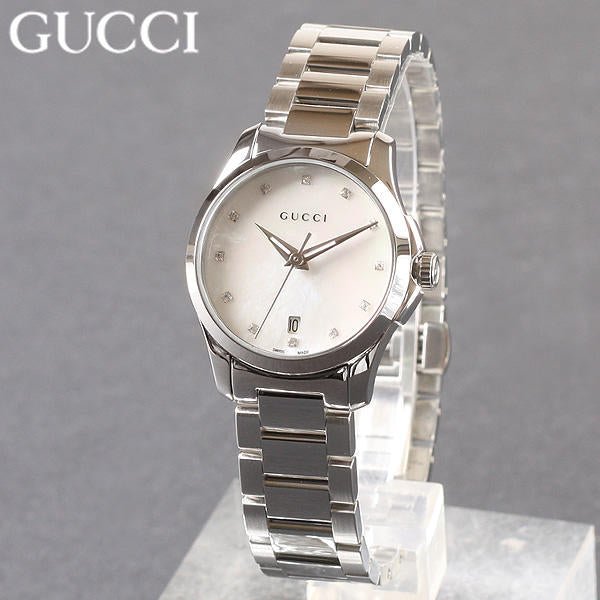 Gucci G Timeless Diamonds Mother of Pearl Dial Silver Steel Strap Watch For Women - YA126542