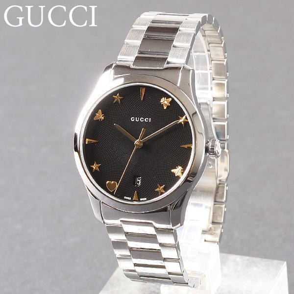 Gucci G Timeless Black Dial Silver Steel Strap Watch For Women - YA1264029A