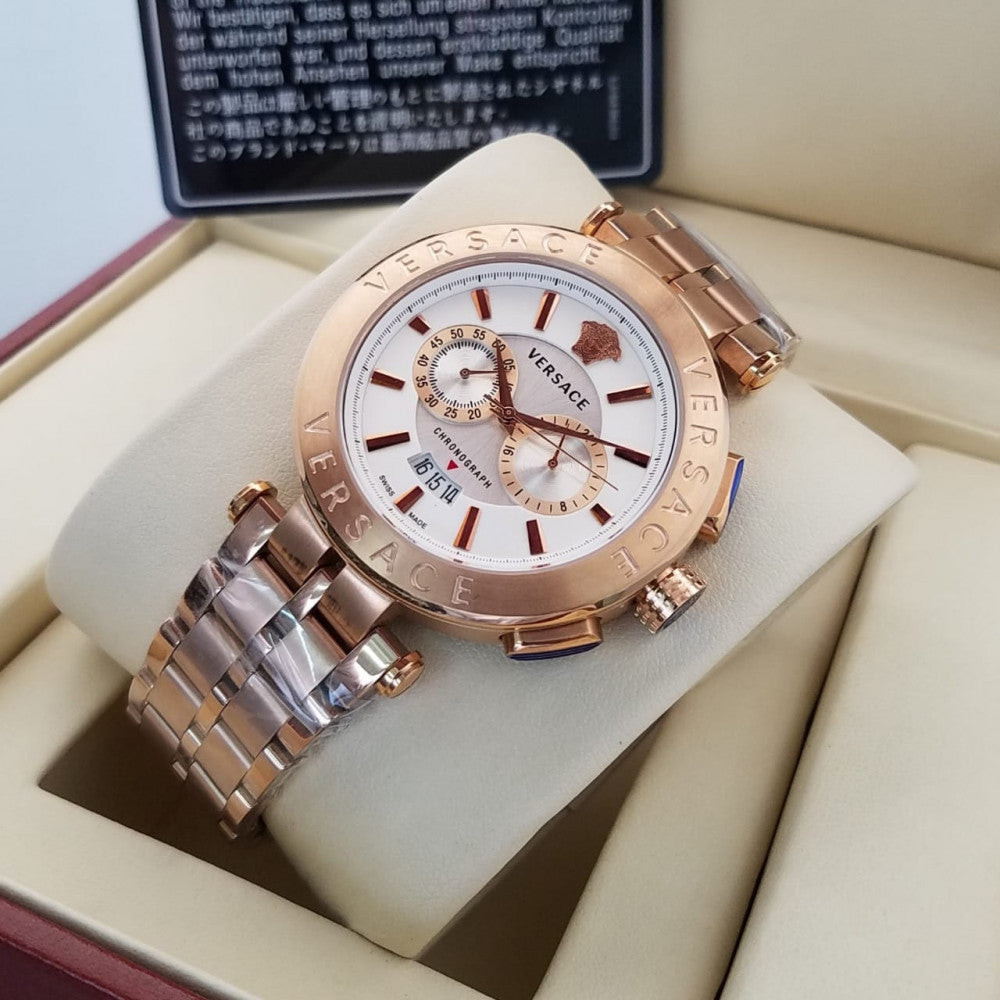 Versace V Extreme Chronograph White Dial Rose Gold Stainless Steel Watch for Women - VCN050017