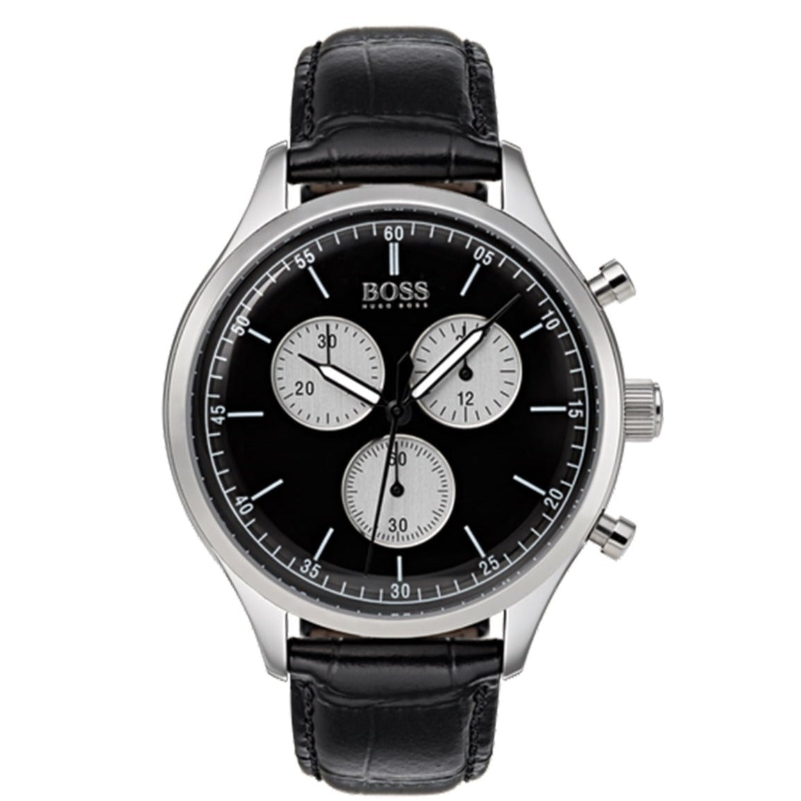 Hugo Boss Companion Black Dial Black Leather Strap Watch for Men - 1513543