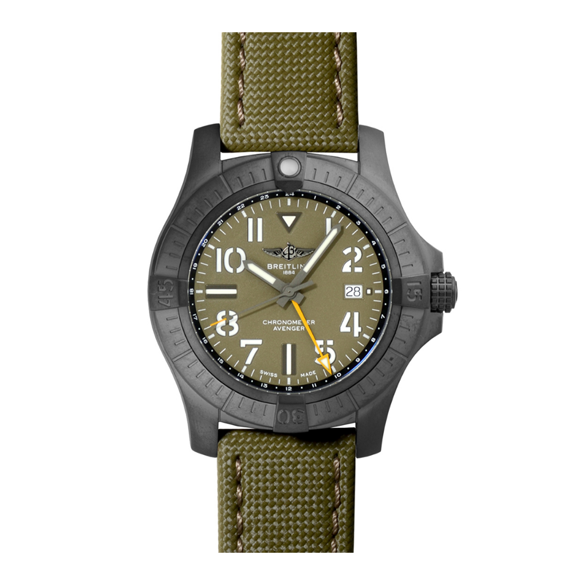 Breitling Avenger Automatic GMT 45 Night Mission Green Dial Green Nylon Strap Watch for Men - V323952A1L1X1
