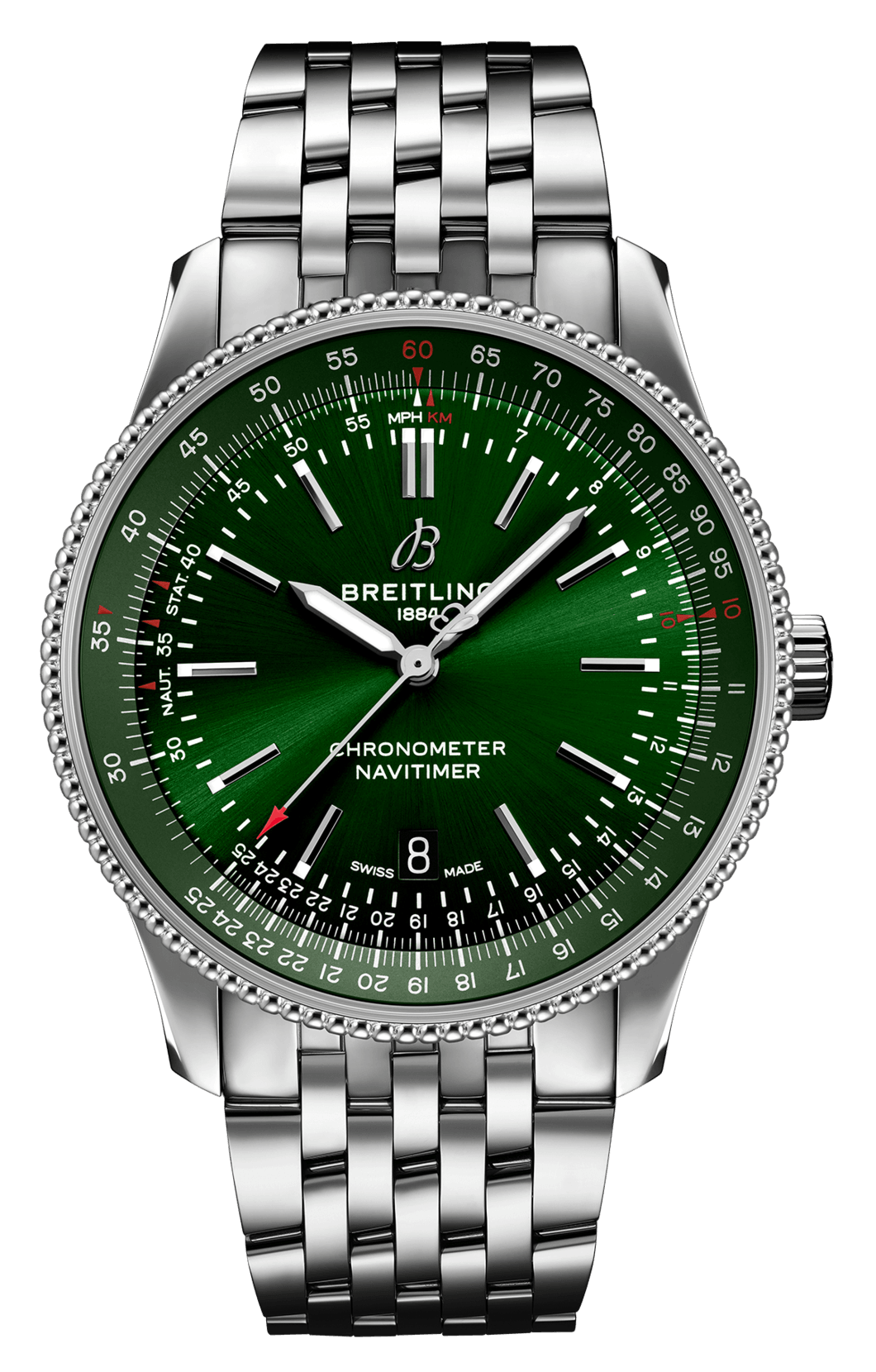 Breitling Navitimer Automatic 41mm Green Dial Silver Steel Strap Watch for Men - A17326361L1A1