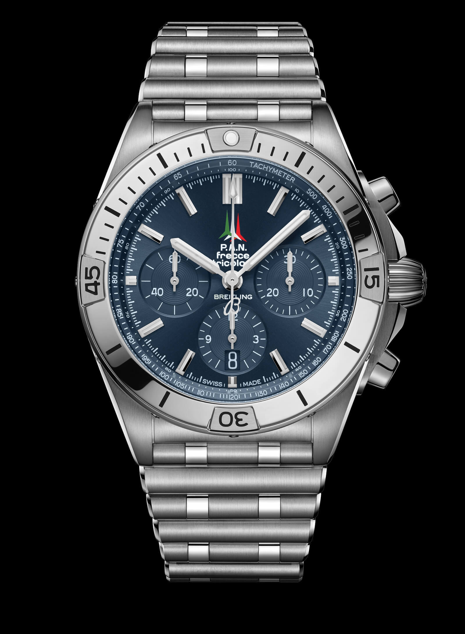 Breitling Chronomat B01 42 Frecce Tricolori Blue Dial Silver Steel Strap Watch for Men - AB01344A1C1A1