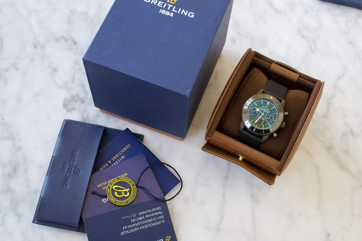 Breitling Superocean Heritage B01 Chronograph 44 Green Dial Black Mesh Bracelet Watch for Men - MB01621A1L1S1