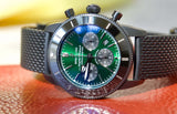 Breitling Superocean Heritage B01 Chronograph 44 Green Dial Black Mesh Bracelet Watch for Men - MB01621A1L1S1