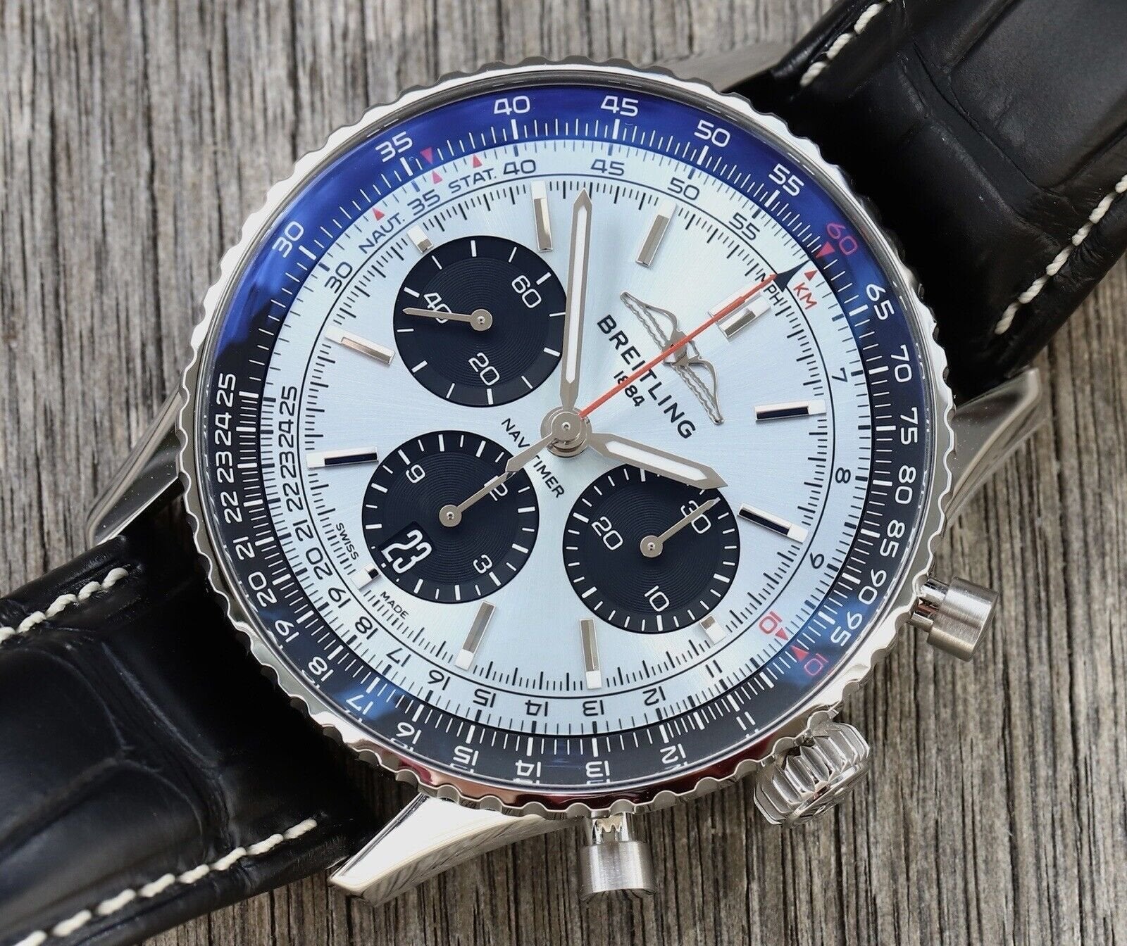 Breitling Navitimer B01 Chronograph 43 Blue Dial Black Leather Strap Watch for Men - AB0138241C1P1