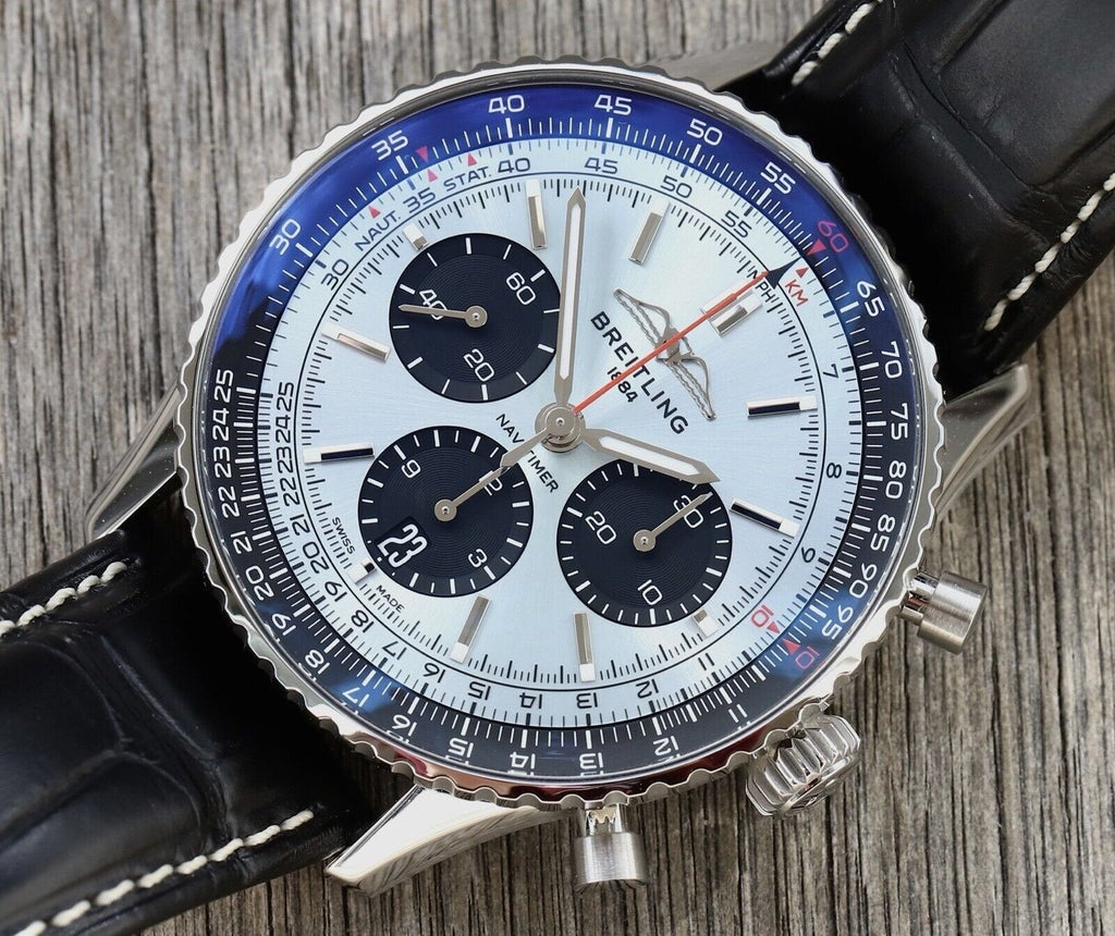Breitling Navitimer B01 Chronograph 43 Blue Dial Black Leather Strap Watch for Men - AB0138241C1P1