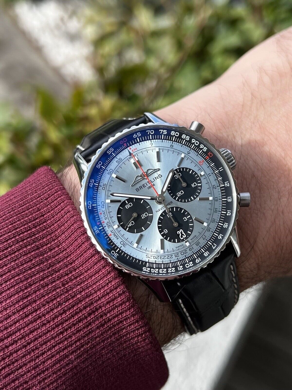 Breitling Navitimer B01 Chronograph 43 Blue Dial Black Leather Strap Watch for Men - AB0138241C1P1