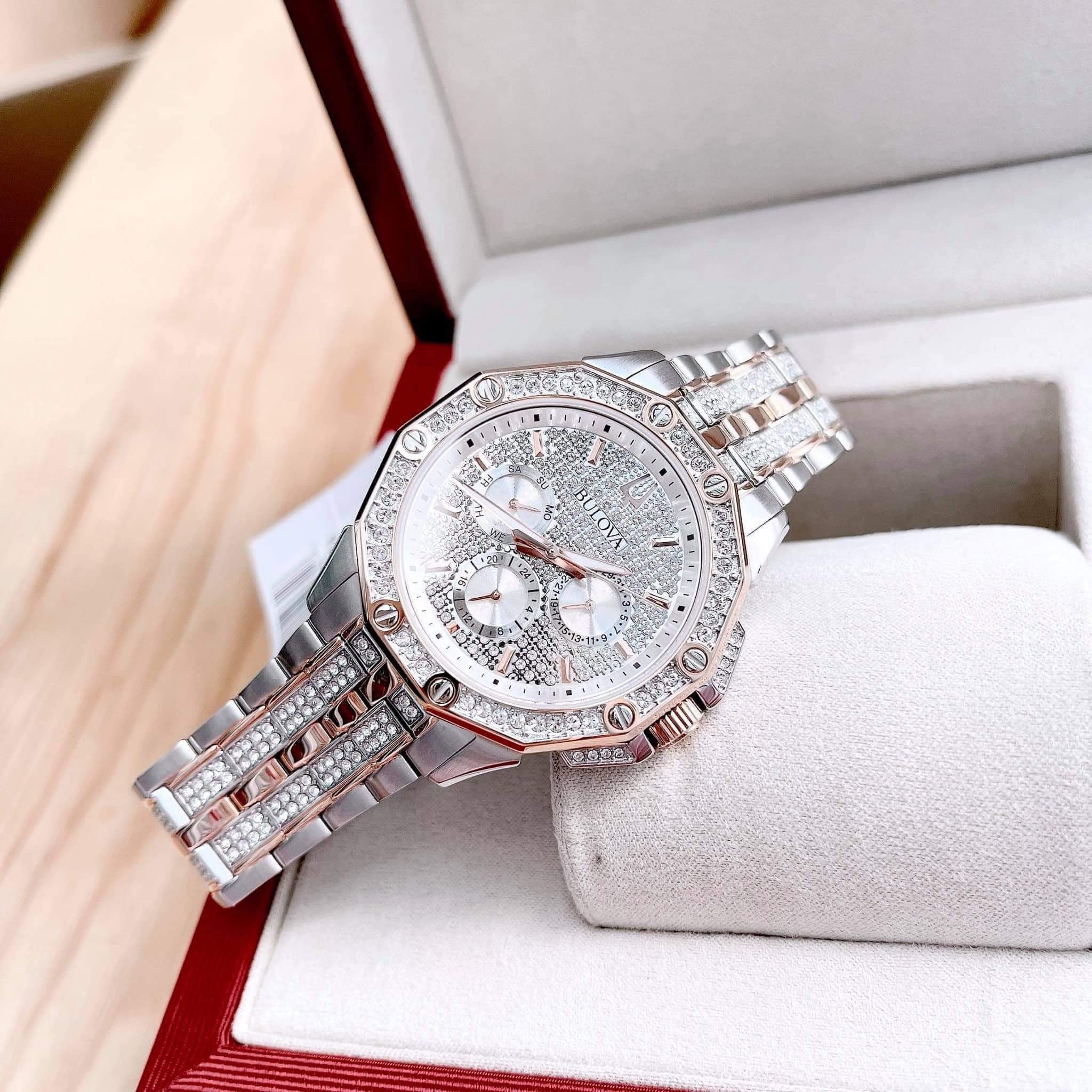 Bulova Octova Crystal Silver Dial Two Tone Steel Strap Watch for Men - 98C133