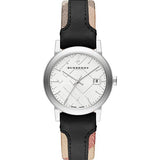 Burberry The City White Dial Black Haymarket Leather Strap Watch for Women - BU9150