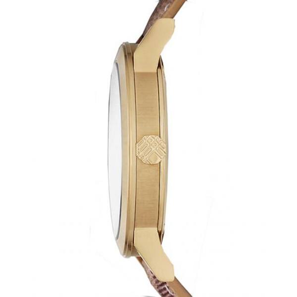 Burberry The City Gold Dial Haymarket Brown Leather Strap Watch for Women - BU9026