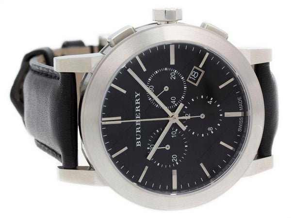 Burberry The City Grey Dial Black Leather Strap Watch for Men - BU9362