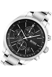 Hugo Boss Grand Prix Black Dial Silver Steel Strap Watch for Men - 1513477