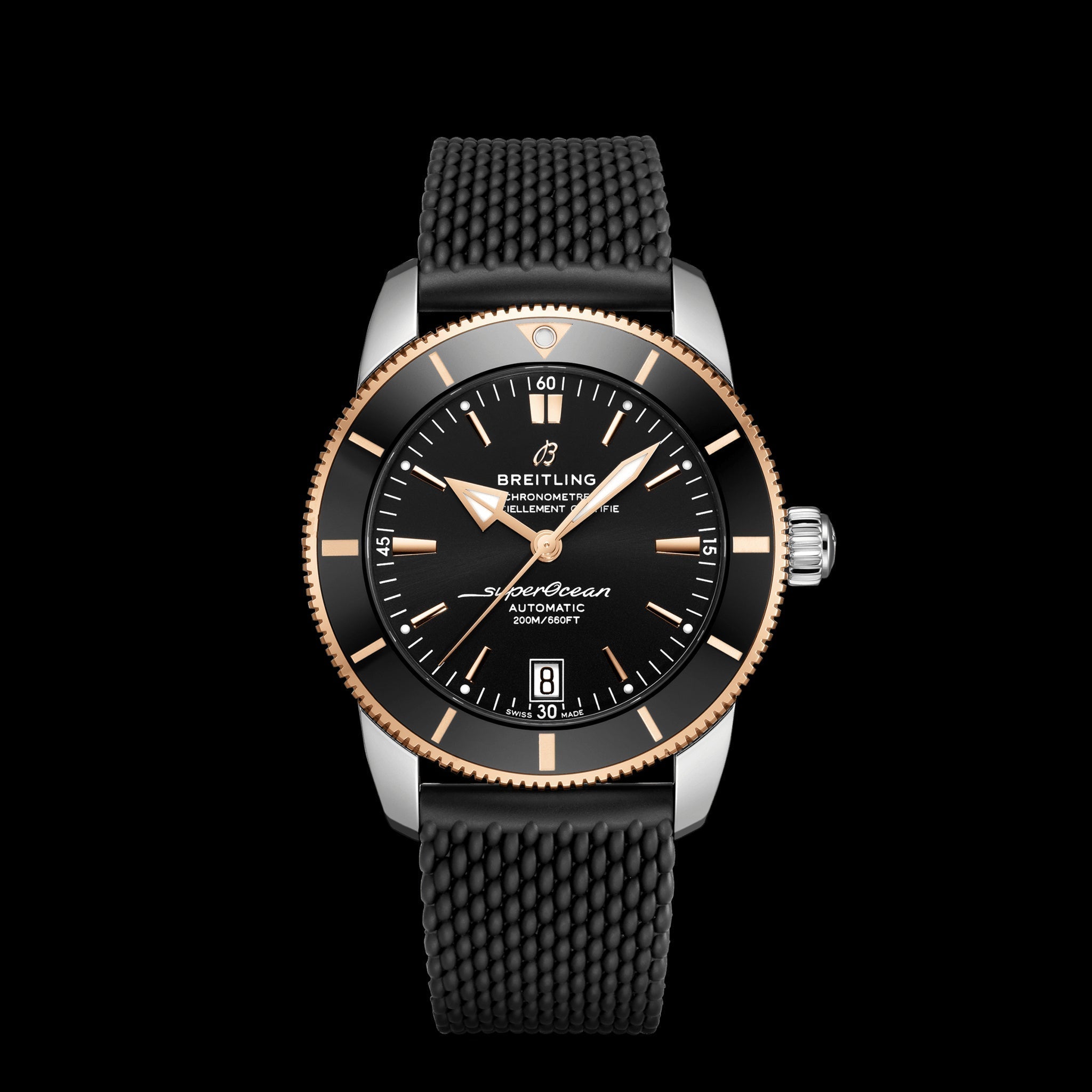 Breitling Superocean Heritage II B20 42mm Black Dial Black Mesh Bracelet Mens Watch - UB2010121B1S1