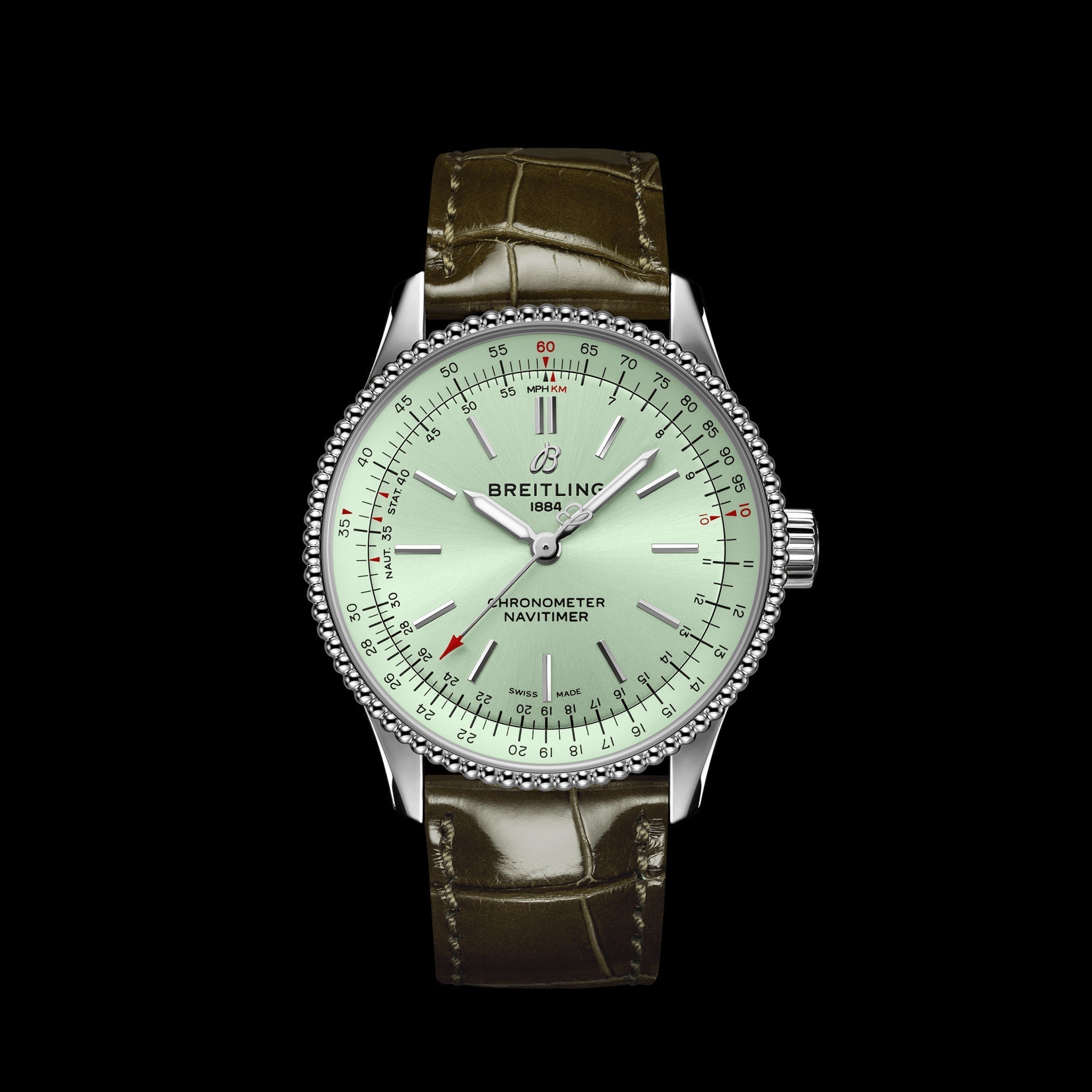 Breitling Navitimer Automatic 35 Green Dial Green Leather Strap Watch for Women - A17395361L1P1