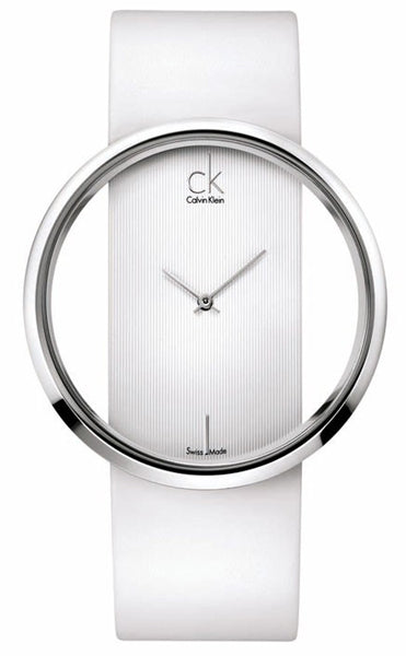 Calvin Klein Glam Transparent Dial White Leather Strap Watch for Women - K9423101