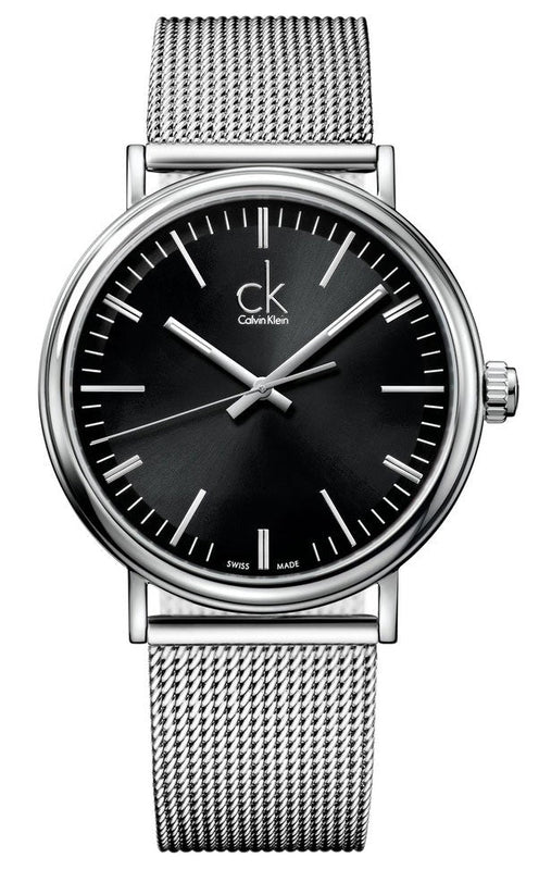 Calvin Klein Surround Black Dial Silver Mesh Bracelet Watch for Men - K3W21121