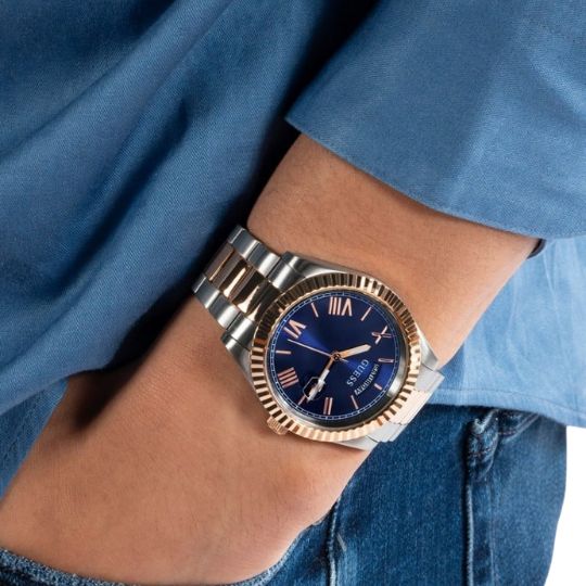 Guess Connoisseur Quartz Blue Dial Two Tone Steel Strap Watch For Men - GW0265G12