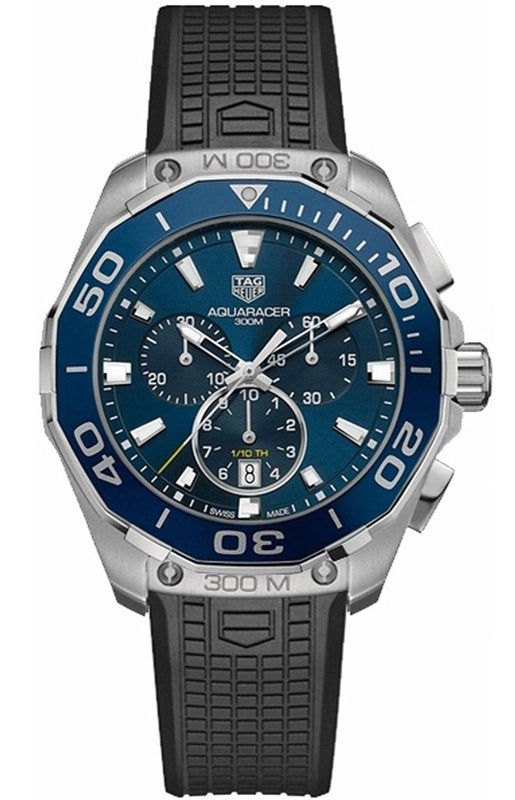 Tag Heuer Aquaracer Chronograph Blue Dial Black Rubber Strap Watch for Men - CAY111B.FT6041