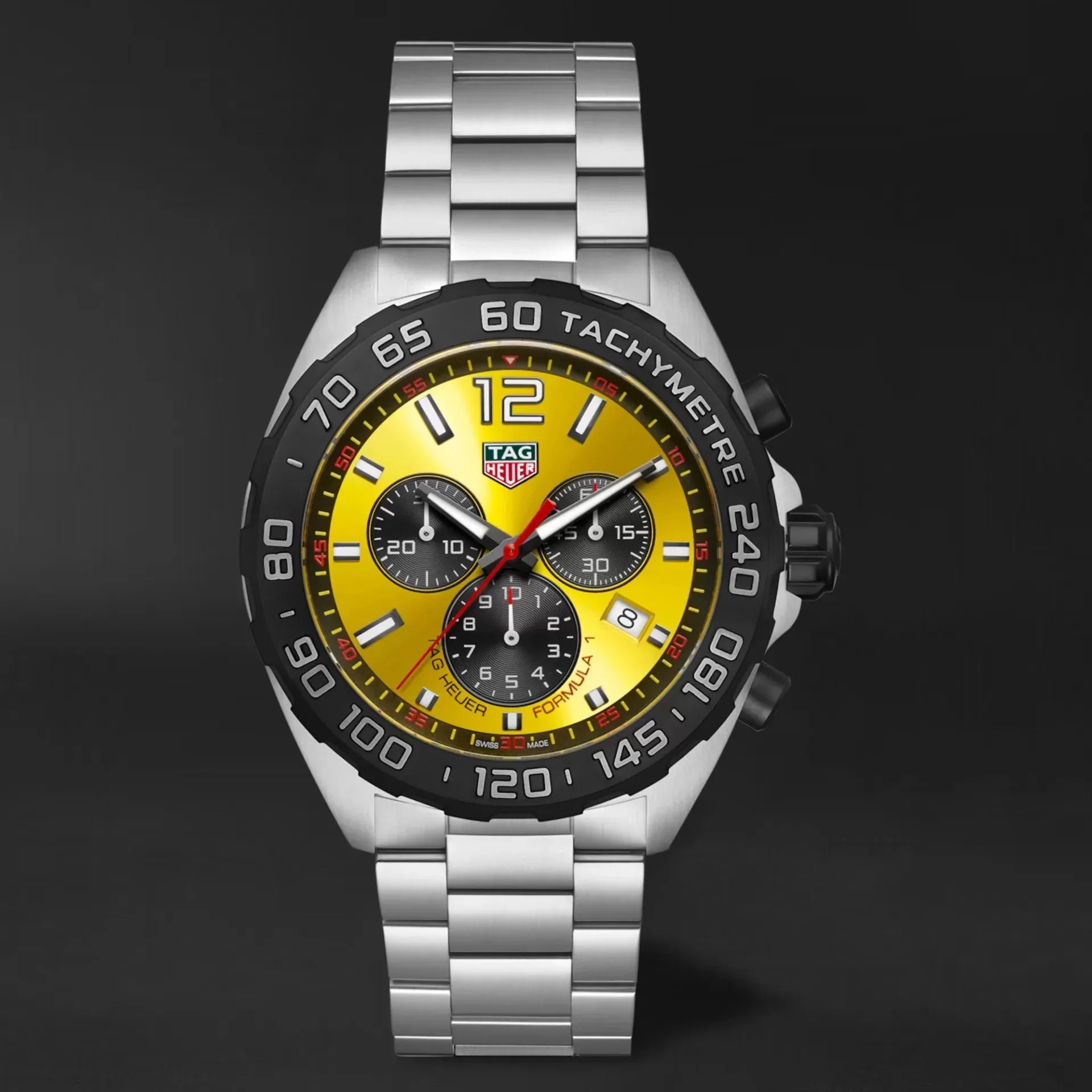 Tag Heuer Formula 1 Quartz Chronograph Yellow Dial Silver Steel Strap Watch for Men - CAZ101AM.BA0842