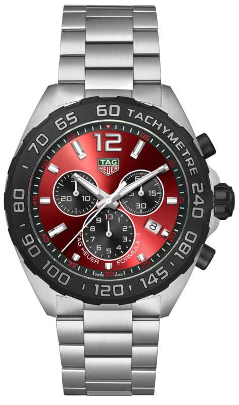 Tag Heuer Formula 1 Chronograph Red Dial Silver Steel Strap Watch for Men - CAZ101AN.BA0842